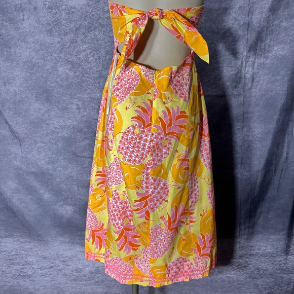 VTG Lilly Pulitzer Sabrina Strapless Dress Size 10 Yellow Pineapples Tie Back - Picture 9 of 11